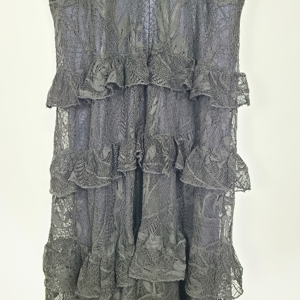 Avantlook | NWT Layered Ruffle Lace Midi Dress Black Size Large - Picture 9 of 14